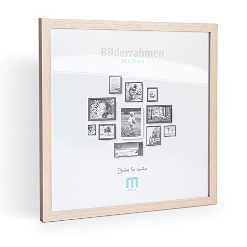 Zeitlos, moderner Bilderrahmen aus MDF, Natur für 30x30 cm kleine Fotos und Bilder. Inkl. Acrylglasschutz. Er eignet Sich als Tisch-Aufsteller und für die Wand, im Hochformat oder Querformat.