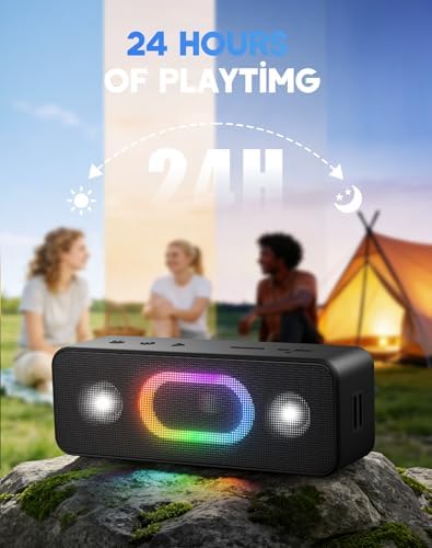 OHAYO Bluetooth Speaker Wireless Portable Outdoor Speakers, IPX6 Waterproof, Bold 24W Sound, 24H Playtime, TWS Pairing, Ambient Lights, Home/Travel/Beach Essentials, Birthday Gifts, Black - 5