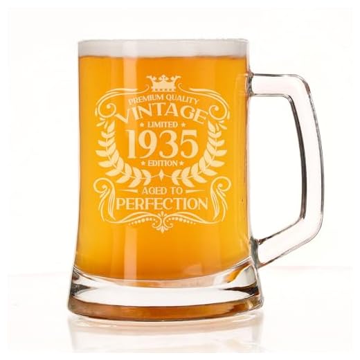Always Looking Good Vaso de cerveza grabado vintage de 1935 con texto en inglés "Aged to Perfection", regalo de cumpleaños número 89 para hombres de 89 años, vasos de cerveza de medio litro