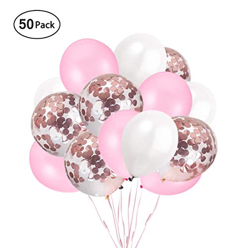 Huker 50 Piezas Globo de Oro Rosa,Globo de Confeti para Decoraciones de cumpleaños,Navidad , Aniversario,Boda Baby Shower Decoraciones12 Pulgadas /30cm (Blanco)