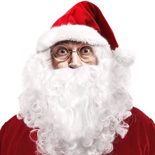 ZQEJEFD Peruca Pai Natal, peruca e barba de Pai Natal, boné de pai Natal, conjunto de barba e peruca de Pai Natal com peruca + barba + gorro+óculos, usado em papéis natalícios e disfarces de pai Natal