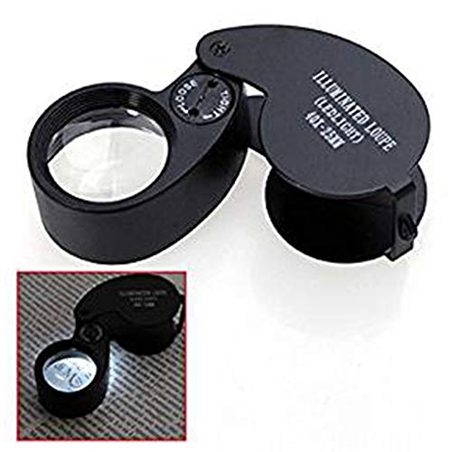 Ghair2 - Lupa de Metal para Joyas, 40 aumentos, con luz LED, Lupa de Cristal para Joyas, Relojes, reparación de Monedas, Coleccionable, Negro, Tamaño Libre