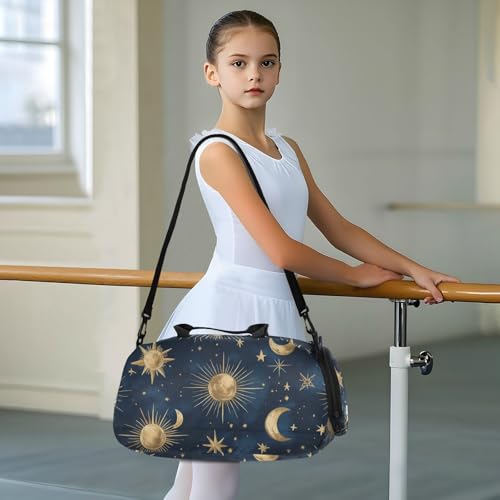 Duffle Bag for Boys or Girls with Shoes Compartment, Celestial Elements Sun Moon Sports Travel Bag Overnight3