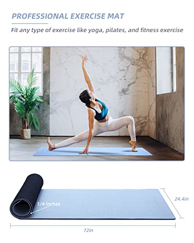 Coolmoon 1/4 Inch Extra Thick Yoga Mat Double-Sided Non Slip,Yoga Mat For Women And Men,Fitness Mats With Carrying Strap,Eco Friendly Tpe Yoga Mat, Pilates And Exercises Mat (Gray) #TOP5