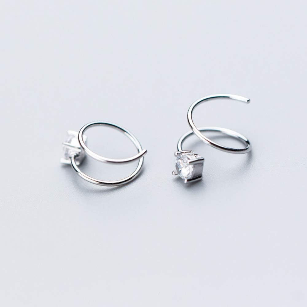 Cubic Zirconia Cuff Small Hoop Earrings Sterling Silver Dainty Crystal Cartilage Twist Crawler Wrap Huggie Earring Ear Piercing Hypoallergenic Sensitive Ears - Image 3
