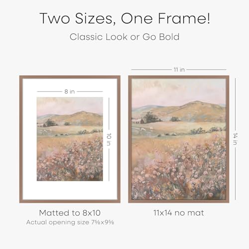 Image of Homeforia Mocha 11x14 Picture Frame, High End Metal 11x14 Poster Frames with Mat 8x10, 11 x 14 Mocha Frame Matted to 8 x 10 inch Photo, 11 by 14 Thin Hanging Frames, Tempered Glass, Wall Kit, Set of 1