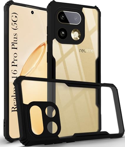 Image of Jkobi Hybrid Back Cover Case for Realme 16 Pro Plus 5G (Shockproof with Polycarbonate Clear Panel | Professional Black)