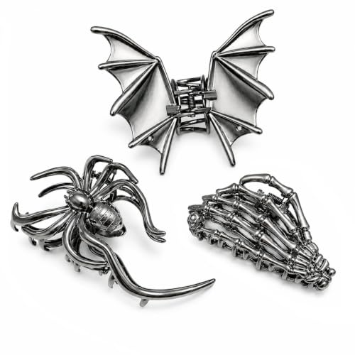 Parcce 3 PCS Halloween Hair Clips for Women, Gothic Bat Wing, Spider and Skeleton Hand Claw Clips, Gunmetal Goth Accessories, Strong Hold Halloween Hair Accessories, Spooky Skull Costume Party Gifts - image 8