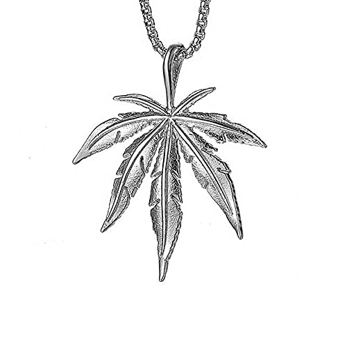 Pendentif cannabis acier inoxydable noir et chaîne 61 cm, bijou hip hop durable