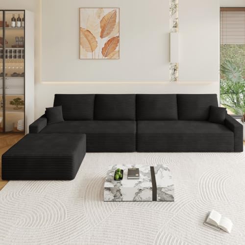 Image of Oversized Modular Sectional Sofa Couch, Large 5 Seater Corner Sofa Modern U Shaped Sectional Couch with Ottoman Cloud Couches for Living Room, Office, Spacious Space, Corduroy, No Assembly, Black