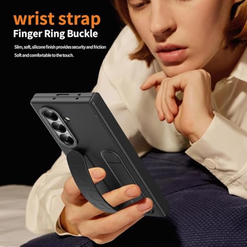 Image of amazon basics 360 Full Protection Case for Samsung Galaxy Z Fold 7 - Built-in Screen Protector, Hinge Guard, Silicon Grip Strap & Kickstand - Matte Black