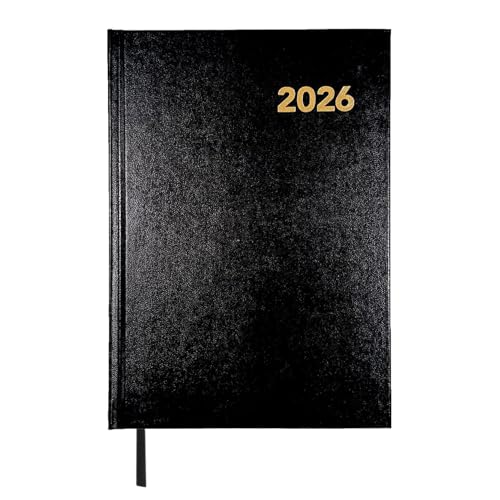 PROMO-SHOP - Agenda Negra 2026 PERSONALIZADA con tu Logo de Empresa o Foto, Tapa Forrada en Vinilo, 12 Meses, Página por Día de Lunes a Viernes, Tamaño A5, Marca-Páginas Incluido