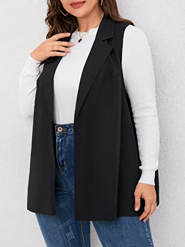Milumia Women's Plus Size Plaid Sleeveless Blazers Notched Lapel Double Breasted Vest Black Xx-Large Plus #TOP3
