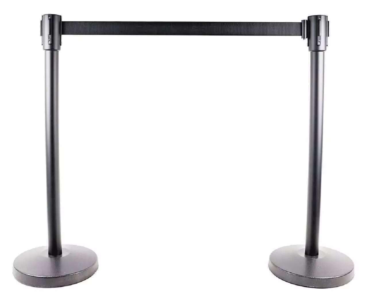Personenleitsystem Absperrband Absperrständer 2-teilig, 2 m x 48 mm Schwarzer Einziehbarer Gürtel, Abgrenzungspfosten, Absperrpfosten für Flughäfen, Ausstellungen/Messen, Hotel usw.