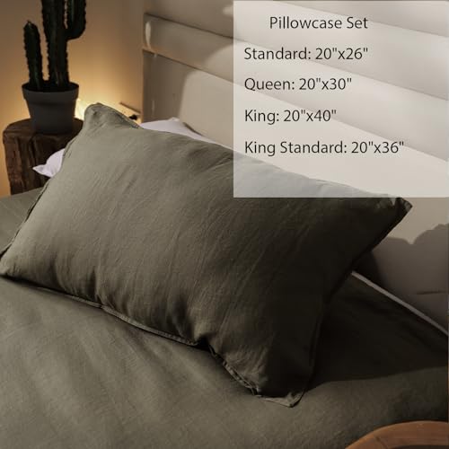 Image of XZ XIFA 100% Washed French Flax Linen Envelope Pillowcases, Pack of 2, Breathable & Durable Farmhouse Bedding (Olive Green, Standard 20 inchx26 inch)