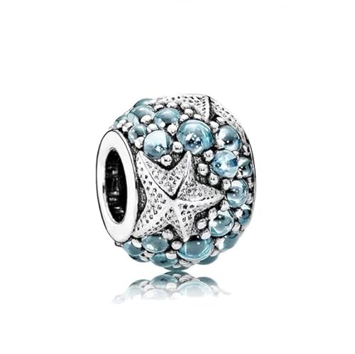 DIY Perlen passend für Armband 2022 Sommer Oceanic Seestern Charm Charms mit Zirkonia 925 Sterling Silber (1, dunkelblau) Cover