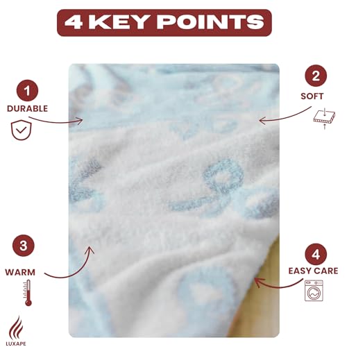 Image of Bow Blanket Blue Bows Soft Throw Blanket Reversible Premium Cozy Fabric for Best Comfort - for Infant,Toddler,Newborn,Nursery,Girl,Throw,Crib,Stroller,Gift (Blue Bows, 30x40 in)