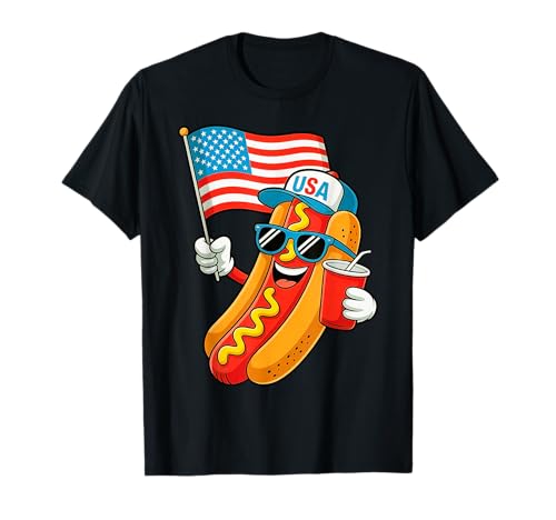 4th of July Hotdog Funny Fourth of July Patriotic USA Flag T-Shirt