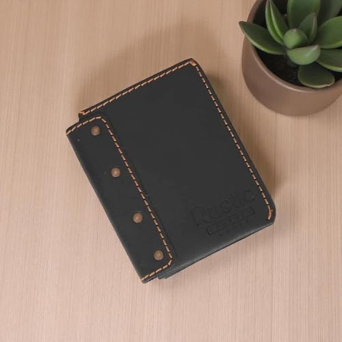 Image of Genuine Leather Bifold Wallet for Men Includes Card Holder, ID Slot, and Cash Compartment Pocket, Handmade with Easy Card Access Strap Charcoal Black