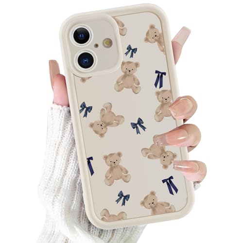 Coque iPhone 17 antichoc fine en TPU souple imprimé ours et nœud papillon