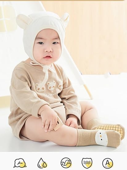 Image of 5Pcs Set Non-Slip Baby Socks Summer Season For 0-3 Years, Anti Slip Grip Ankle Socks With Non Skid Soles Infants, Baby Socks With Grip For Toddler Baby Girl Boys Cartoon Socks