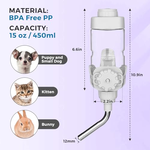 Image of Vannon Dog Crate Water Bottle, 15oz Top-Fill Pet Water Dispenser, Grey | kennel water bottle helps keep pets hydrated longer with fewer refills and easy daily care.