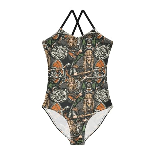 Girls Swimsuits 1 Piecing Bathing Suit Girl Toddler Swim Suit for Girls Beach Swimwear 3T Viking Colorful Vintage Pattern