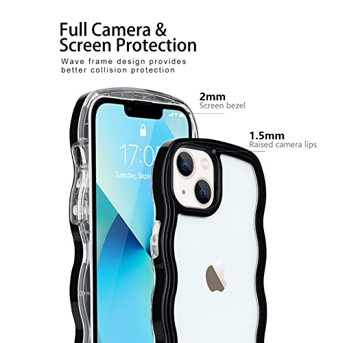 Micoden For Iphone 13 Case Clear Cute Wave Frame Design Curly Aesthetic Cover For Women Girls, Camera Lens Protection Silicone Pc Shockproof Phone Case For Iphone 13 - Black #TOP3
