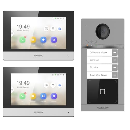 Image of HIKVISION Smart Video Door Phone Kit with 2 x DS-KH6320-WTE1 7 Inch Touch Screen Indoor Monitors & 1 x DS-KV8413-WME1(B) 2MP HD Villa Door Station, Wi-Fi, PoE, Two-Way Audio & Access Control