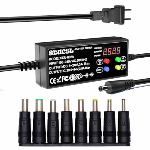 UL-Adjustable DC Power Supply 3A 100-240V Input, 5V/9V/12V/15V/18V/20V/24V Output, 3-Button Control & LED Display for Home, Lab, Industrial Tools (5-24V 4Key)