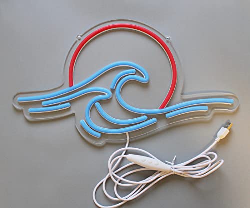 Image of Sunset Sunrise LED Neon Sign Wave Neon Sign For Wall Decor Surf Ocean Neon Signs Bedroom Decor For Living Room Office Bar Christmas Birthday Party With Dimmable Switch(15x8.7)
