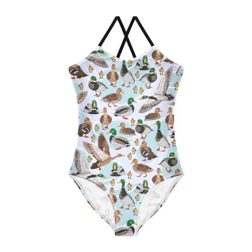 ALAZA Mallard Duck Girls One Piece Swimsuit Swimwear Beach Sport Bathing Suit