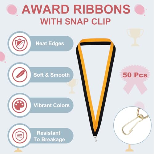 PATIKIL Award Neck Ribbons, 50 Pack Polyester Medal Lanyards with Snap Clip Blank Award Ribbon for Competitions Achievement Sports Party, Yellow/Black by PATIKIL - Image 3