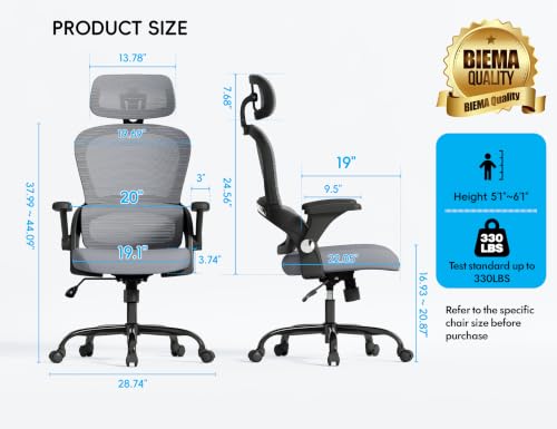 Image of TRALT Office Chair - Ergonomic Office Chair with Back Support, Home Office Desk Chairs, 330lbs Wide Seat Big and Tall Office Chairs with Headrest, Comfy Desk Chairs (Grey Black)