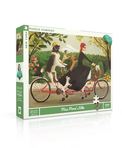New York Puzzle Company - Janet Hill Miss Moon's Bike - 1000 Piece Jigsaw Puzzle, Green, 1000 pieces, 19.25" x 26.625"