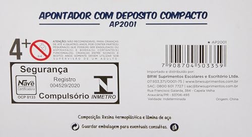 Apontador com Depósito, Colors Pequeno, Caixa com 24 Unidades, BRW