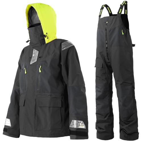 Image of Men's PRO Offshore Sailing Suit, Waterproof Jacket & Bib Pants | 3-Layer Fabric, Hi-Vis Hood, Reinforced Hips And Knees, Adjustable Suspenders, Reflective Safety Details