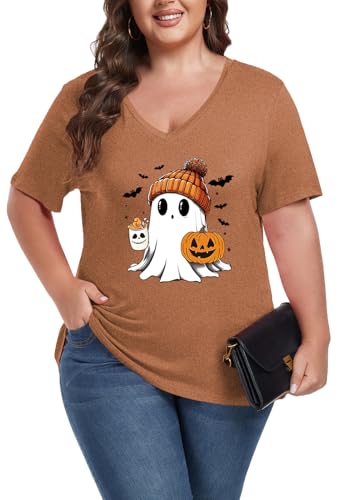 Image of ForHailey Women's Plus Size Short Sleeve Tee Shirt V Neck Basic Ladies Loose Fit T Shirt 1X-5X