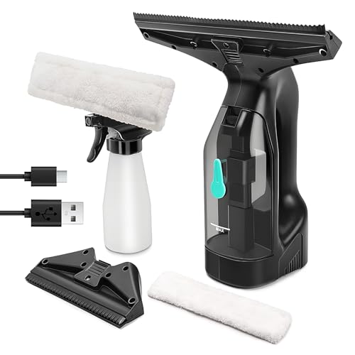XSSIVE Window Vacuum Cleaner Kit Cordless, 35Min Runtime & 2 Suction Nozzles Cleaning Tool, All-in-One Electric Squeegee Spray Kit for Streak-Free Windows Washing, Shower Glass, Mirrors,Car