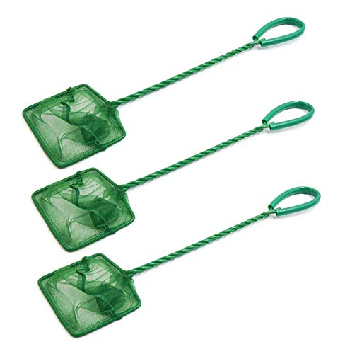 Image of XMHF 3pcs 8 inch Wide Spiral Handle Metal Frame Fish Tank Nylon Fish Catch Net Aquarium Wire Nylon Mesh Quick Catch Landing Net Green