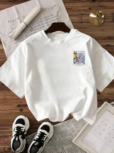 Image of RoseSeek Women's Graphic Letter Tee Crew Neck Trendy Summer Vintage T Shirt
