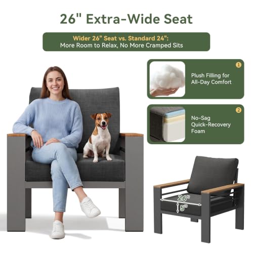 Image of Aoxun Patio Furniture Set, 7 Piece Aluminum Patio Sets with 5 inch Thicken & Washable Cushion, Waterproof Outdoor Furniture with Coffee Table, Outdoor Couch Sectional for Backyard, Porch and Garden