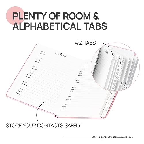 Stilip Address Book with Alphabetical Tabs - Large Print Hardcover for Organizing Contacts, Handy Size Small Address Book for All Your Important Information in One Place - Rose Gold