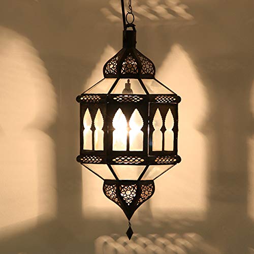 Lampe á suspension orientale Marocaine artisanat en prevenance du Maroc Lanterne 'Biban transparent' Hauteur (avec suspension): 50 cm Diamètre: 28 cm L1805 Casa-Moro