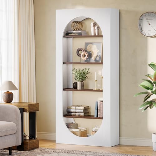 Image of Tribesigns 5-Tier White Bookshelf, 70.87-Inch Tall Arch Bookcase with Storage, Modern Arched Book Shelf Storage Organizer for Living Room, Home Office
