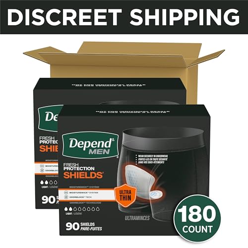 Image of Depend Shields Incontinence Pads for Men, Light Absorbency, 180 Count