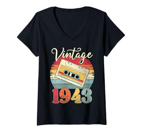 Womens Vintage 1943 Birthday Retro Cassette Tape 40's Born Oldest V-Neck T-Shirt