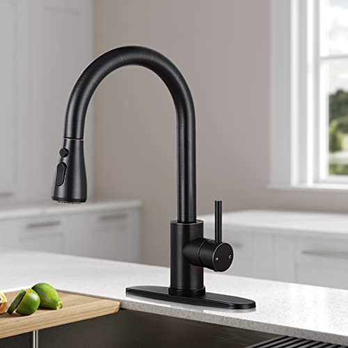 Qomolangma Oil Rubbed Bronze Kitchen Faucet With Pull Down Sprayer, Single Handle Farmhouse Travel Trailer Rv Kitchen Sink Faucet With Pull Out Sprayer, Stainless Steel #TOP1