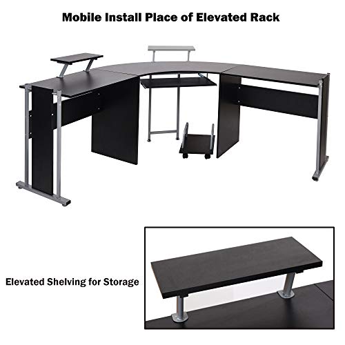 Luckyermore 71" L-Shaped Gaming Desk -Large Desktop 22” Wide Wood Curved Corner Desk -Sturdy Computer Desks Pc Laptop Table Workstation For Home Office, Black #TOP5