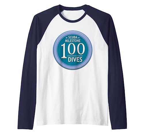 100 Dives Milestone Scuba Diver Commemorate 100 Logged Dives Raglan Baseball Tee